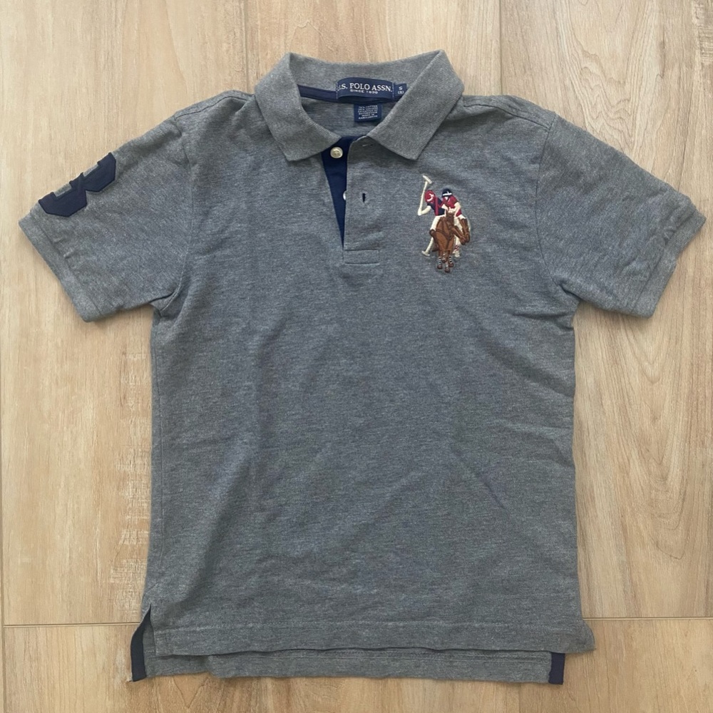 US Polo Assn Kids Boys Polo T Shirt Size S Small 8 Gray Collared Button